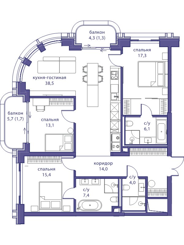 4 ккв (Евро) 118,8 м²