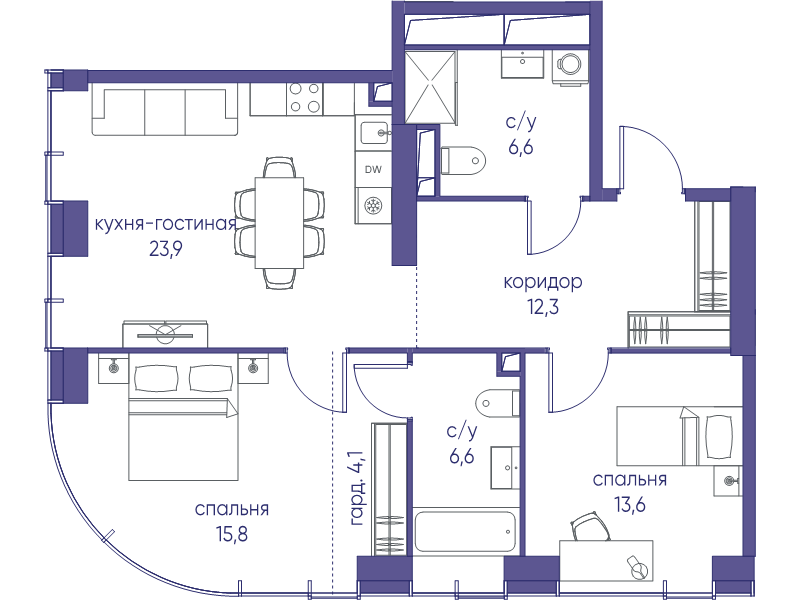 3 ккв (Евро) 82,9 м²