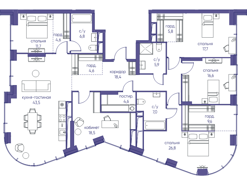 6 ккв (Евро) 203,9 м²