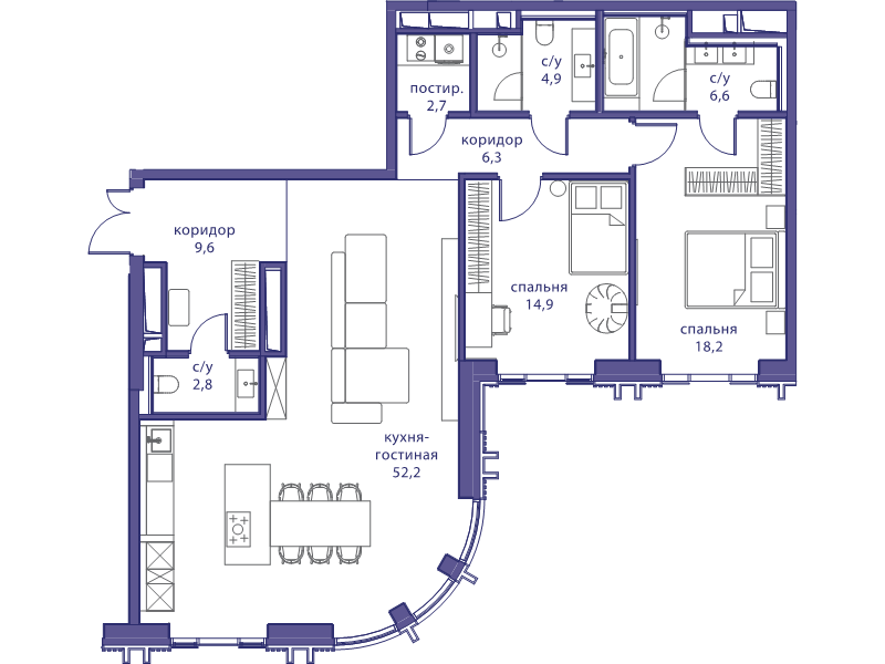 3 ккв (Евро) 118,2 м²