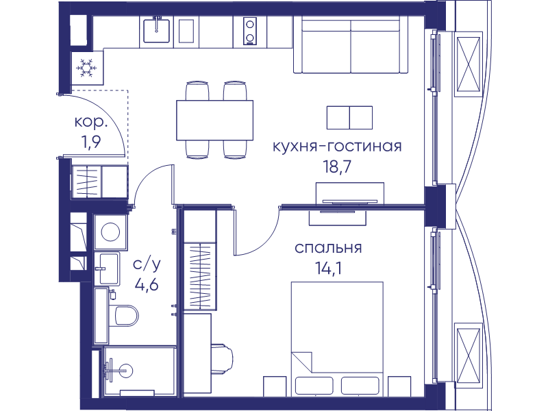 2 ккв (Евро) 39,3 м²