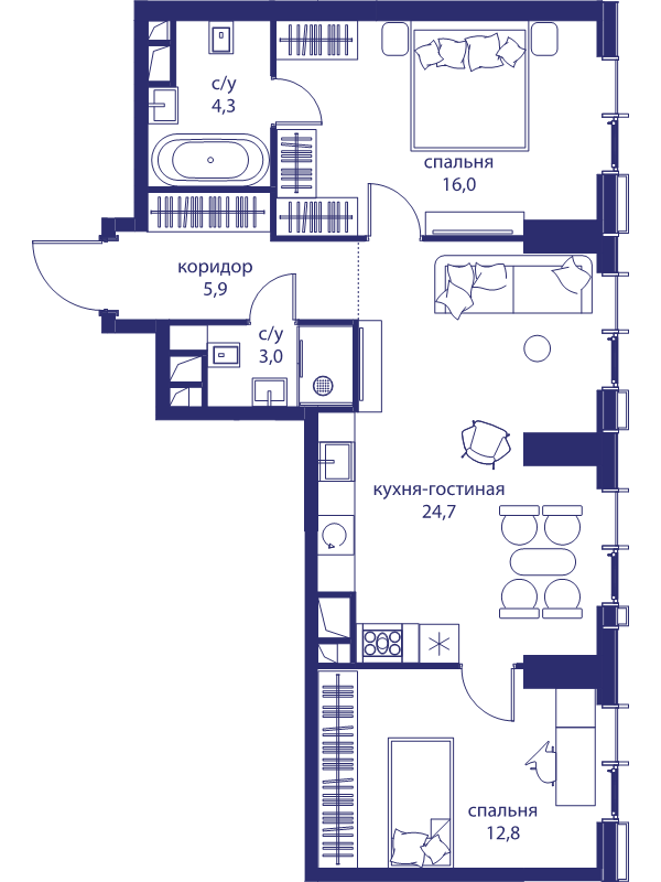 3 ккв (Евро) 66,7 м²