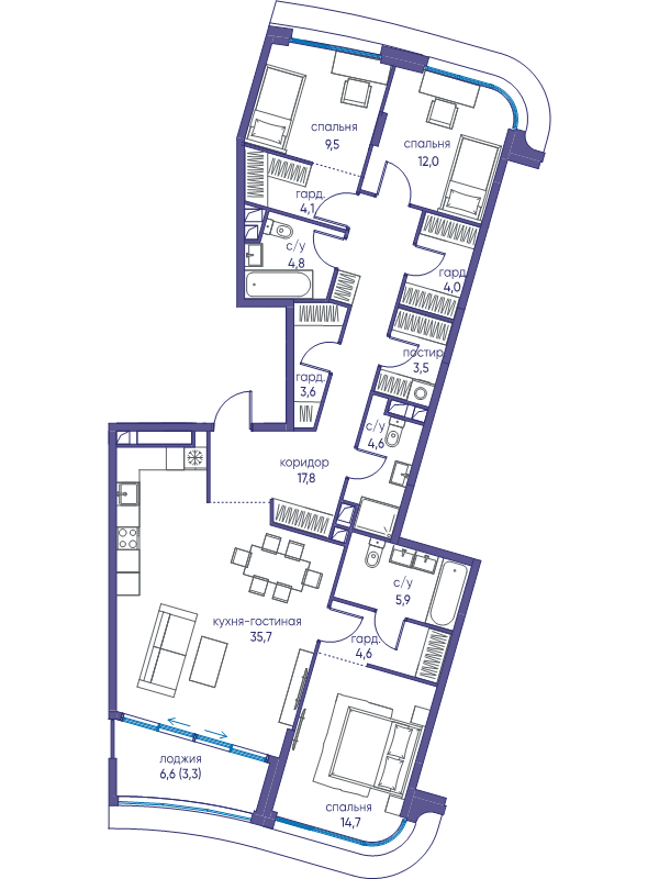 4 ккв (Евро) 128,2 м²