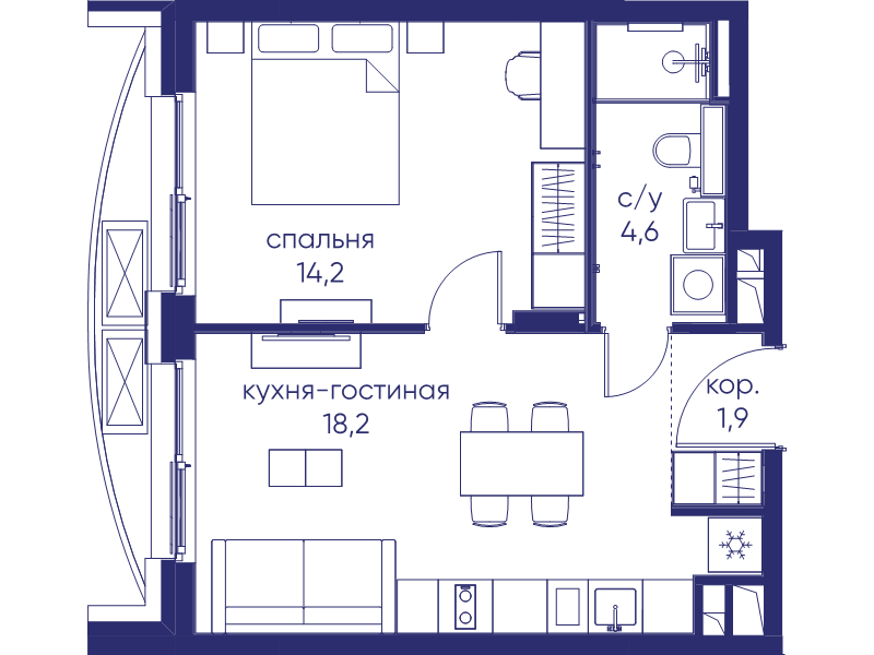 2 ккв (Евро) 38,9 м²