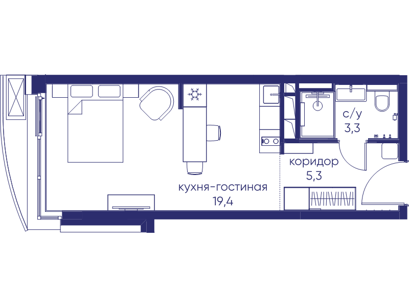 Студия 28 м²