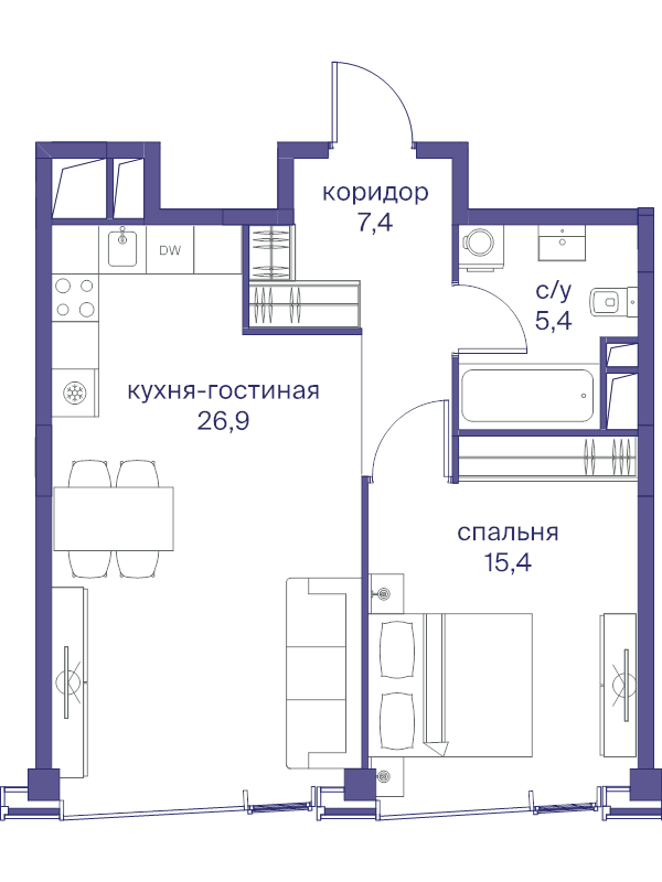 2 ккв (Евро) 55,1 м²