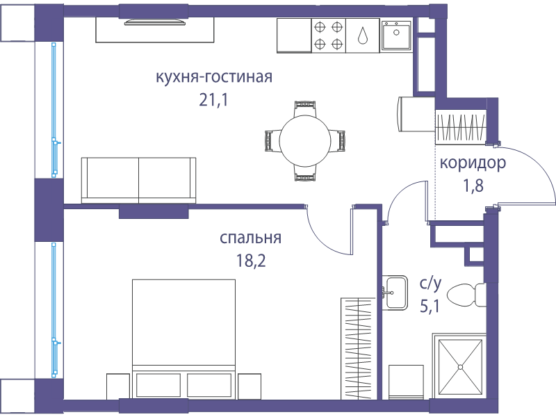 2 ккв (Евро) 46,2 м²