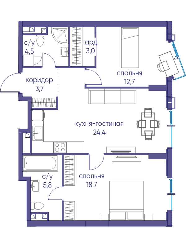 3 ккв (Евро) 72,8 м²