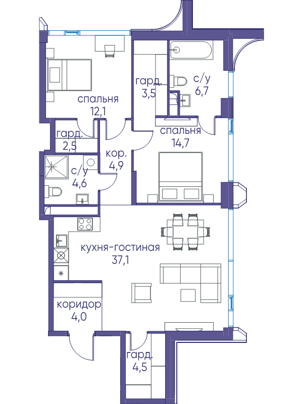 3 ккв (Евро) 90,1 м²