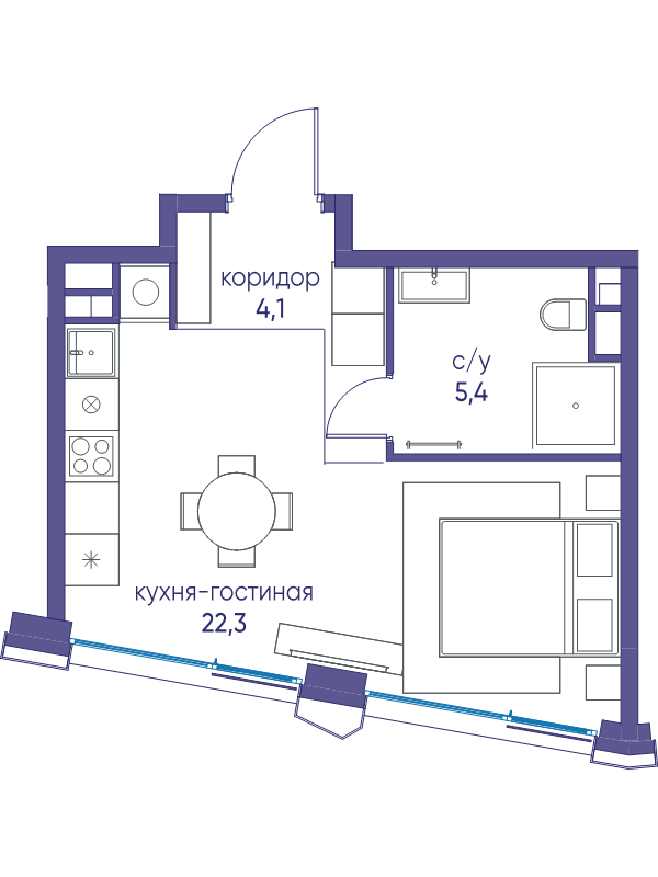 Студия 31,7 м²