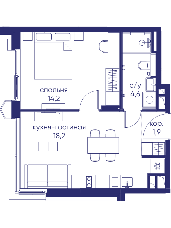 2 ккв (Евро) 38,9 м²