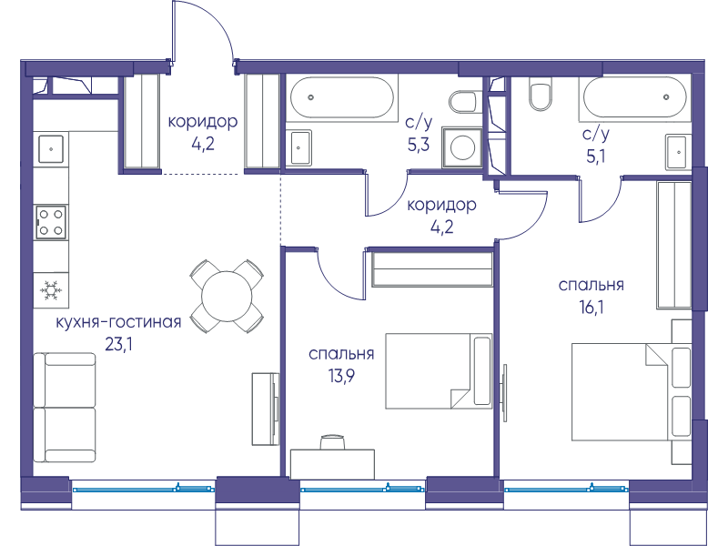 3 ккв (Евро) 71,9 м²