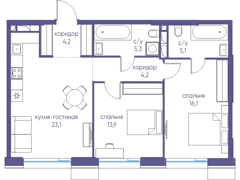 3 ккв (Евро) 71,9 м²