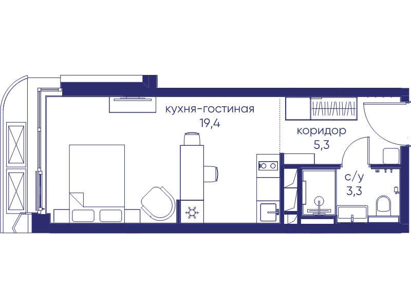 Студия 28 м²