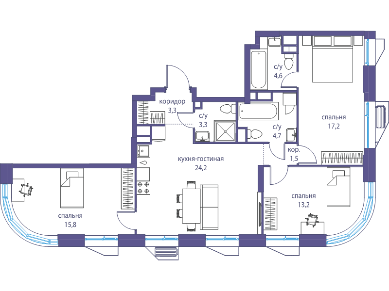 4 ккв (Евро) 87,8 м²