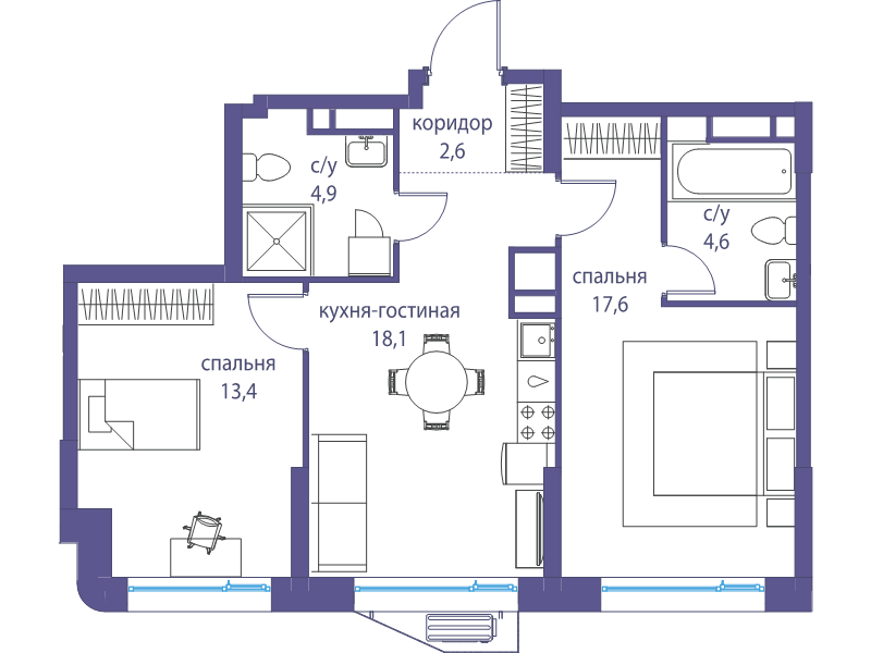 3 ккв (Евро) 61,2 м²