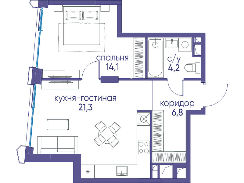 2 ккв (Евро) 46,4 м²