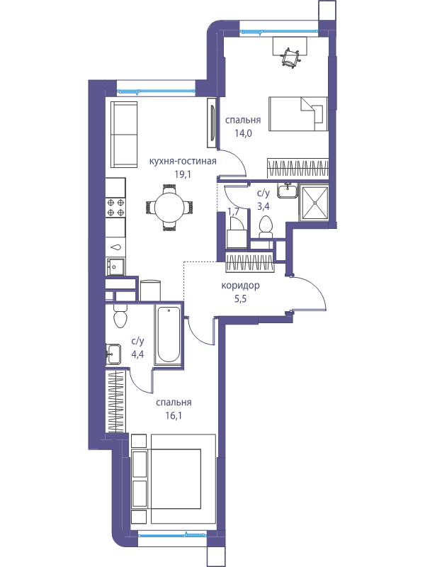 3 ккв (Евро) 64,2 м²