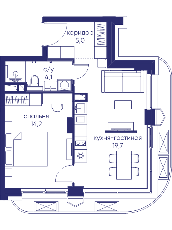 2 ккв (Евро) 43 м²