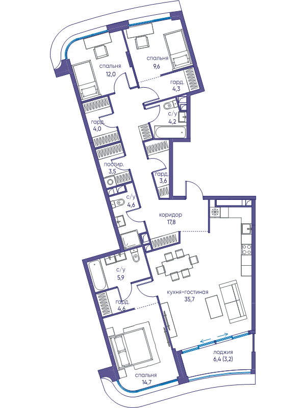 4 ккв (Евро) 127,9 м²