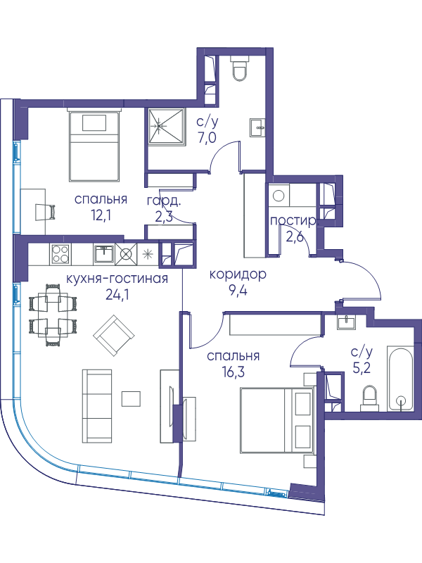 3 ккв (Евро) 79,1 м²