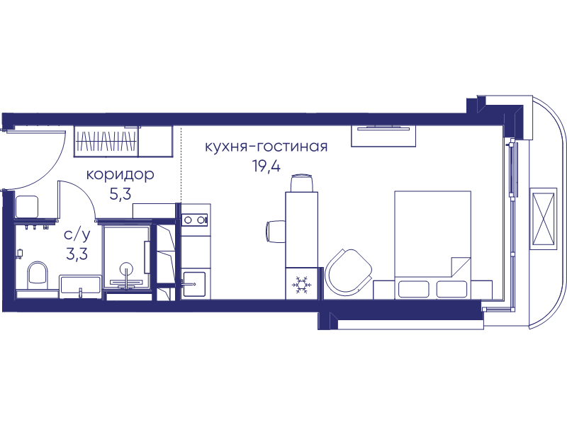 Студия 28 м²