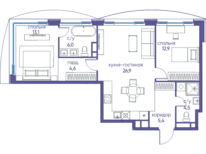 3 ккв (Евро) 73,4 м²