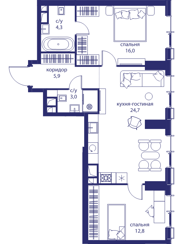 3 ккв (Евро) 66,7 м²