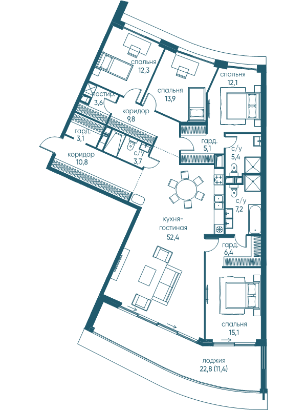 5 ккв (Евро) 172,4 м²
