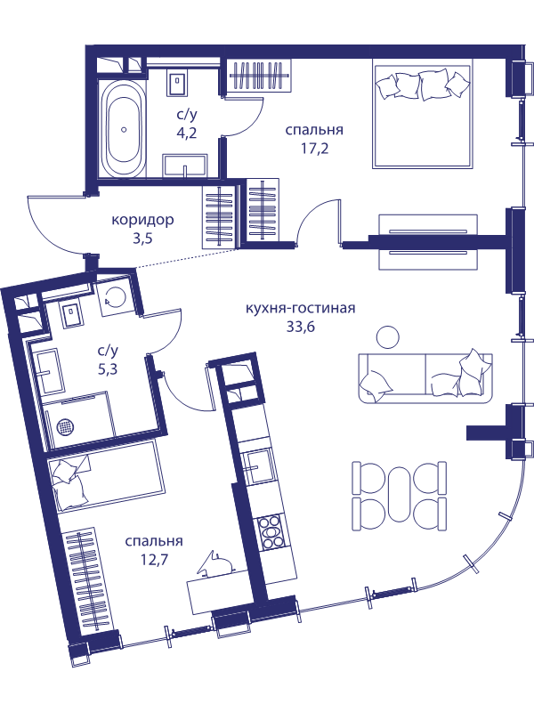 3 ккв (Евро) 76,5 м²
