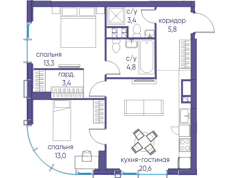 3 ккв (Евро) 64,3 м²