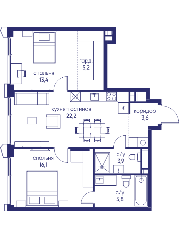 3 ккв (Евро) 70,2 м²