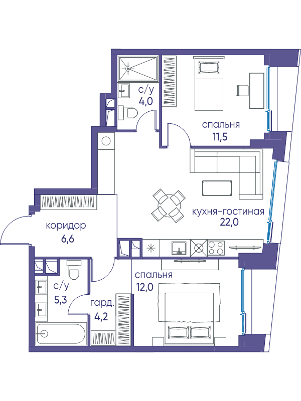 3 ккв (Евро) 66,7 м²