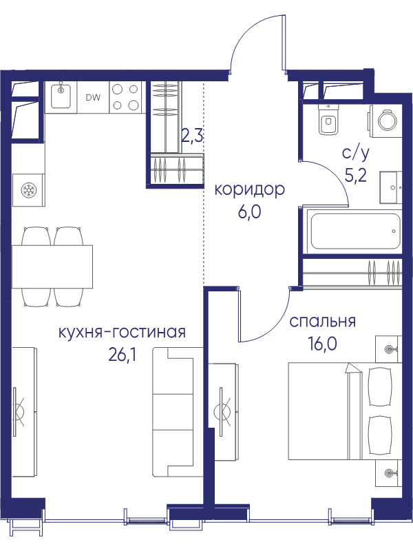 2 ккв (Евро) 55,6 м²
