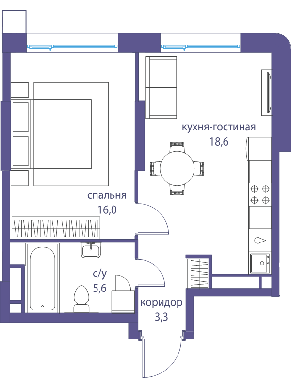2 ккв (Евро) 43,5 м²