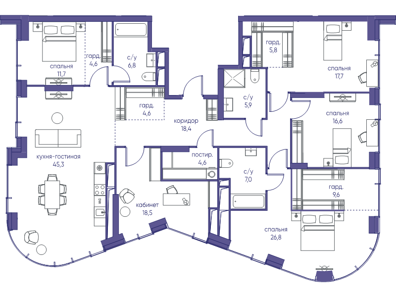 6 ккв (Евро) 203,9 м²