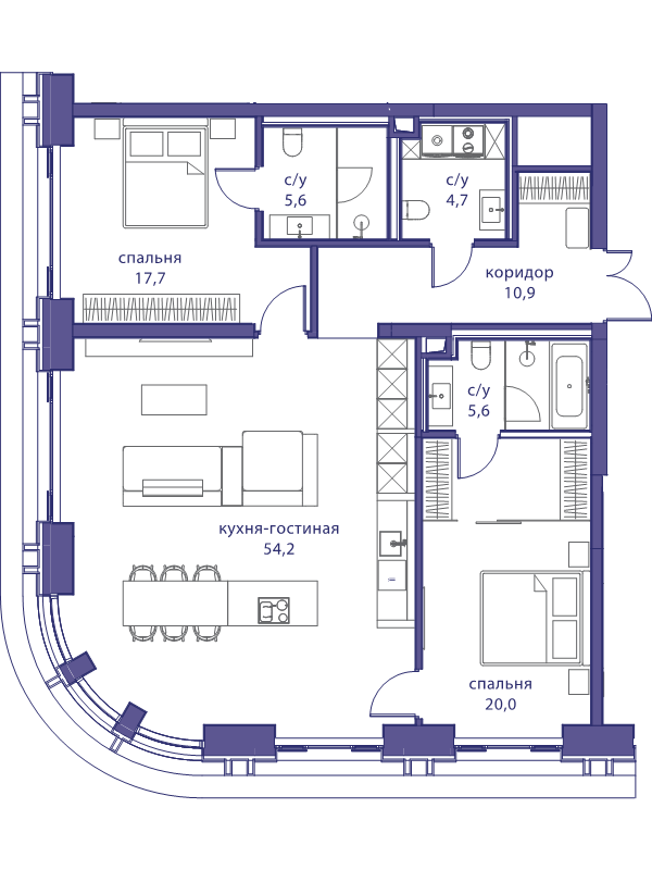 3 ккв (Евро) 118,7 м²