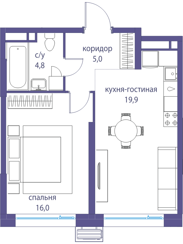 2 ккв (Евро) 45,7 м²