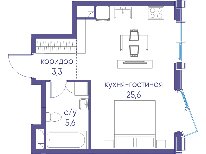 Студия 34,4 м²