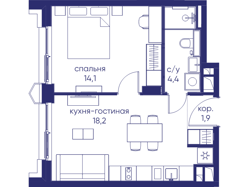 2 ккв (Евро) 38,6 м²