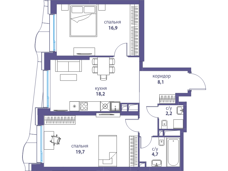 3 ккв (Евро) 69,8 м²