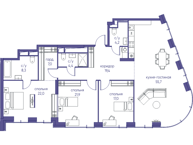 4 ккв (Евро) 159,8 м²