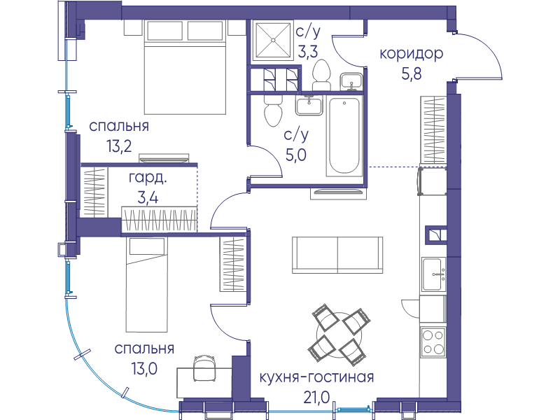 3 ккв (Евро) 64,8 м²