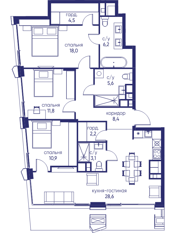 4 ккв (Евро) 99,3 м²
