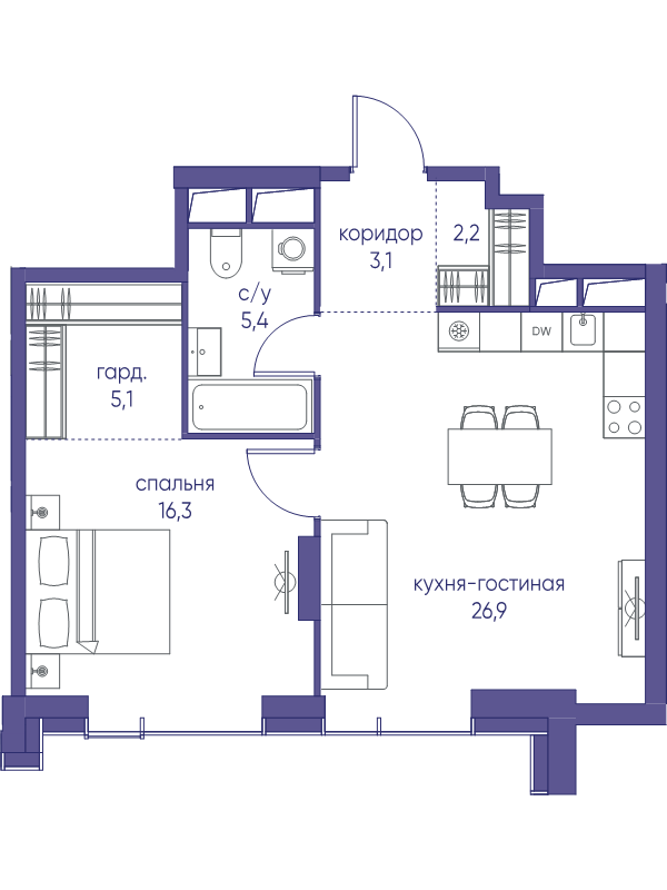 2 ккв (Евро) 59 м²