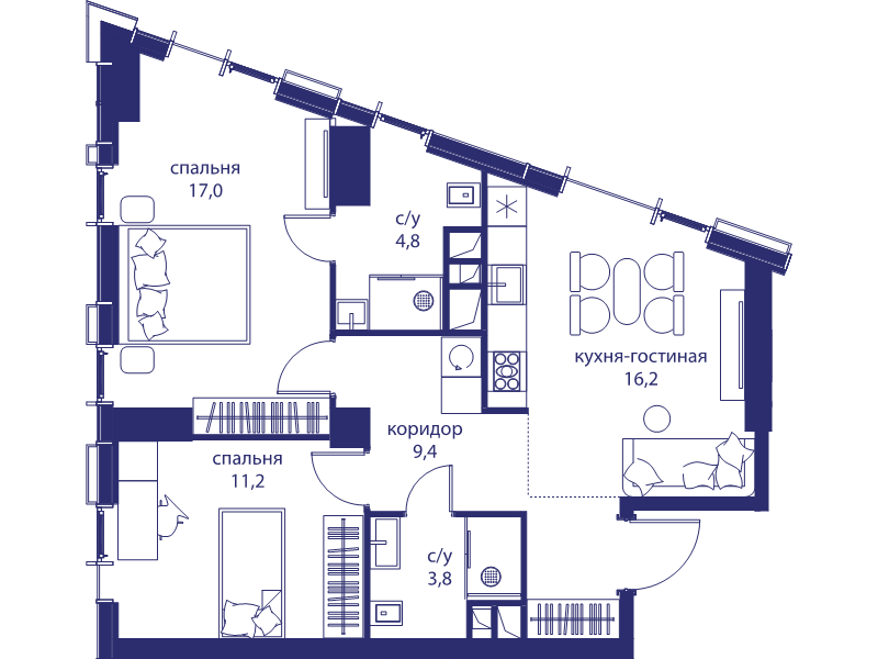 3 ккв (Евро) 62,4 м²