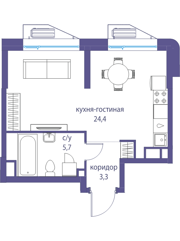 Студия 33,4 м²