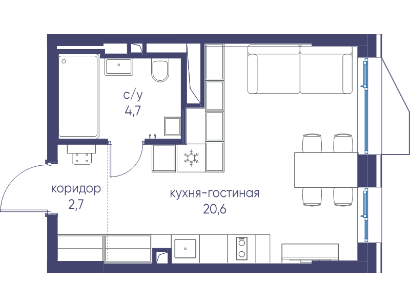 Студия 28 м²