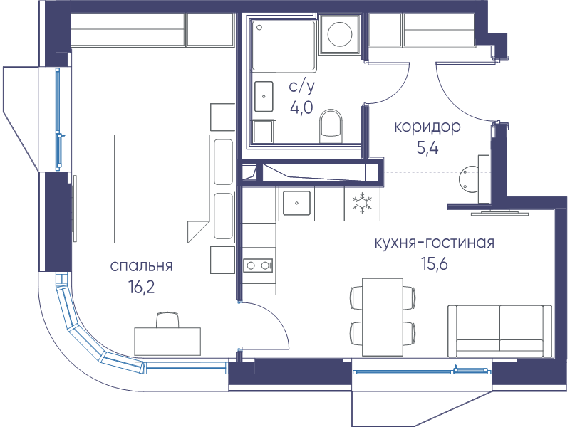 2 ккв (Евро) 41,2 м²