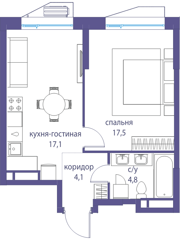 2 ккв (Евро) 43,5 м²